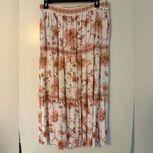 Rose & Olive Cream Maxi Skirt with Pink and Tan Floral Print